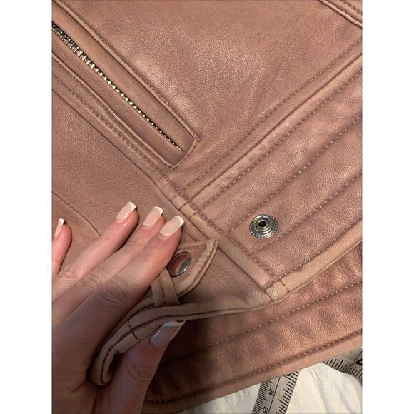 Iro Authentic Beige Pink Lamb Leather Long Sleeve Motorcycle Jacket 34 Xs - Picture 8 of 9